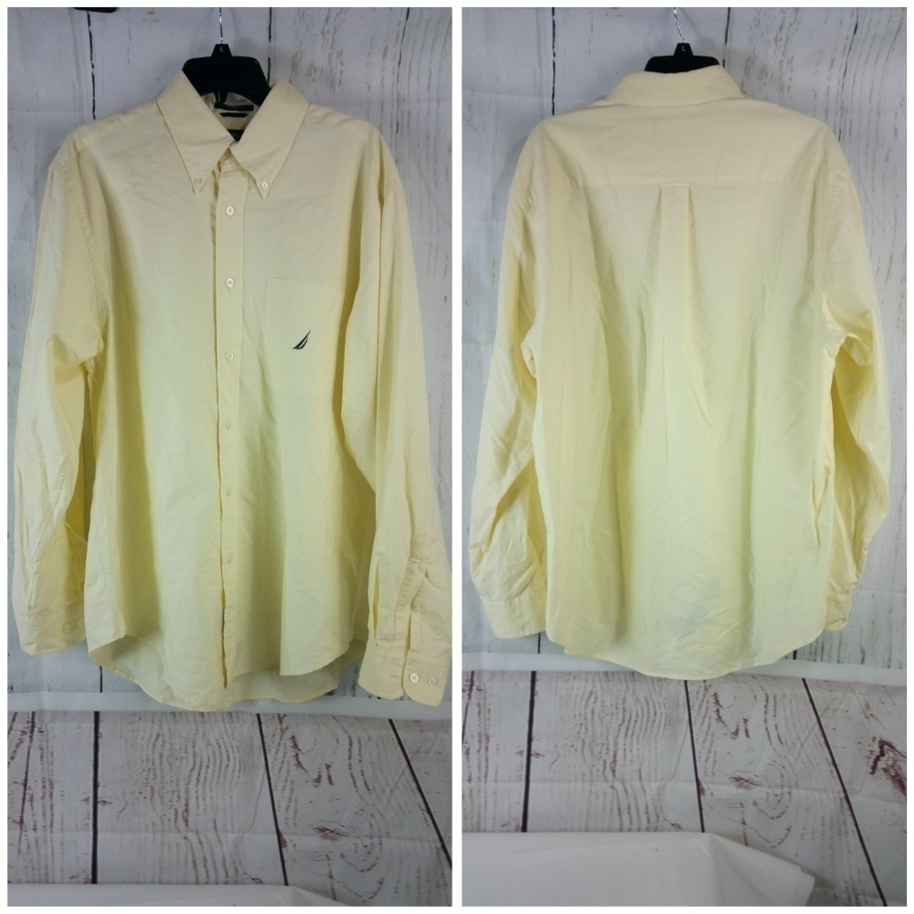 Nautica Yellow Button Down Men's Dress Shirt L